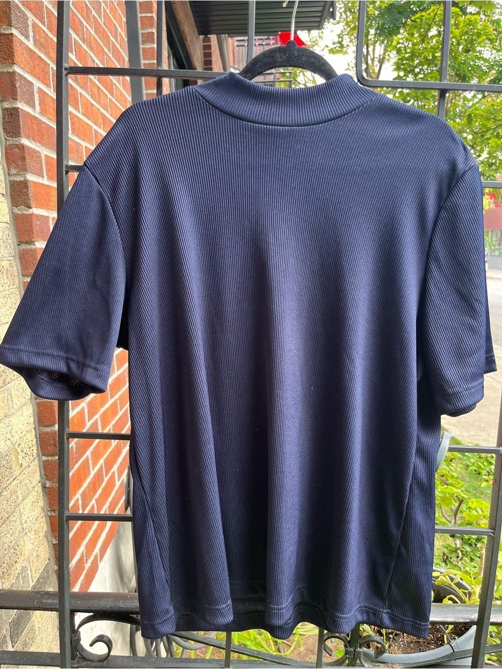Women’s Navy Short-Sleeve Ribbed Polo Shirt
